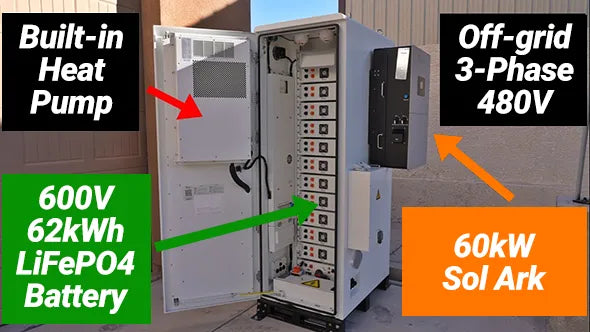 60,000W 480V 3 Phase Sol Ark + 60kWh Deye LiFePO4 600VDC Battery Testing!