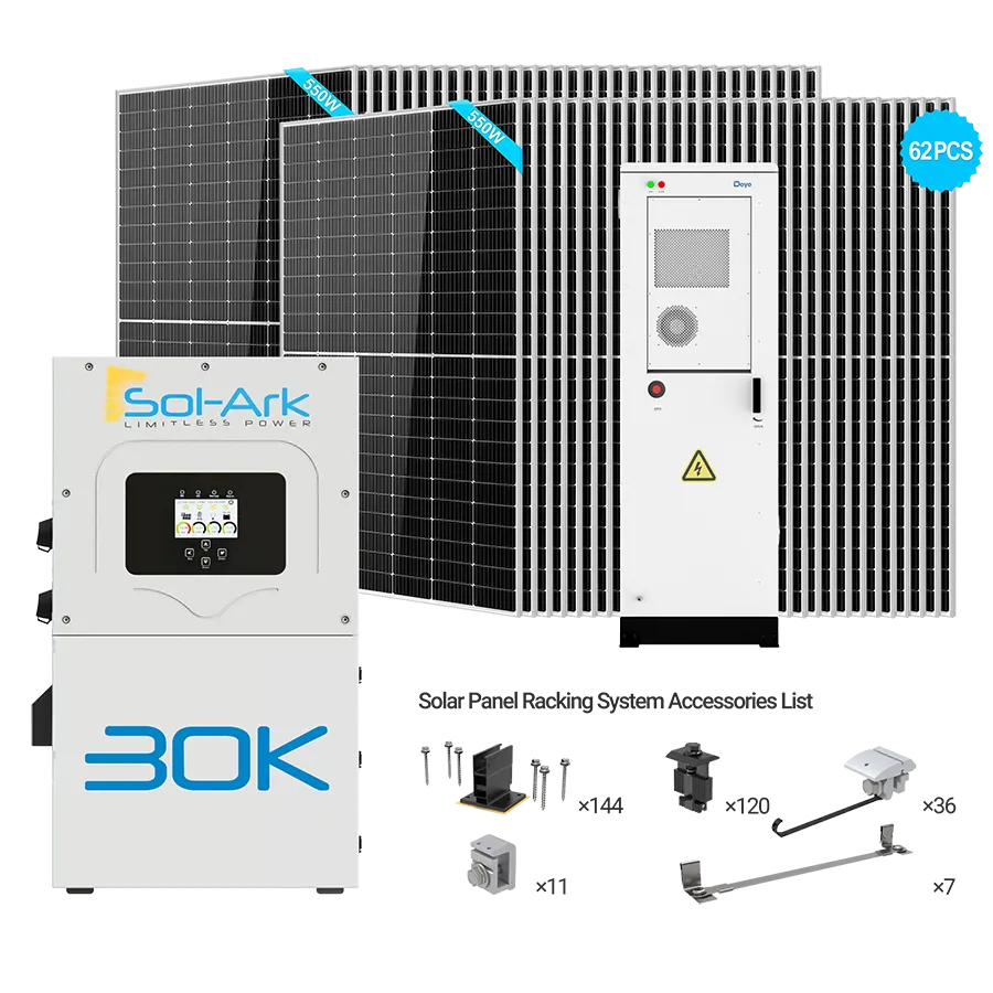 Sol-Ark 30kW Hybrid Bundle | 34.1kW PV + 60-180kWh Battery
