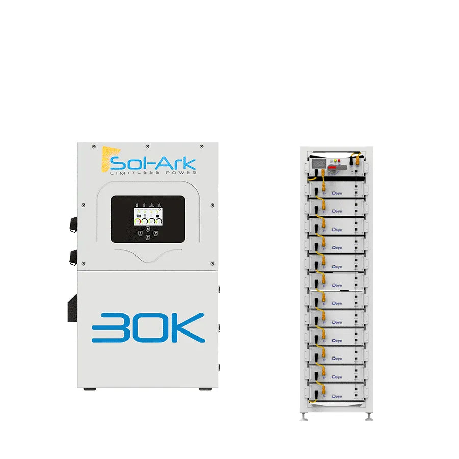 Sol-Ark 30kW Inverter with Deye BOS-G High Voltage LiFePO4 Battery Pack — UL 9540 Closed-Loop Bundle (60/120/180kWh)