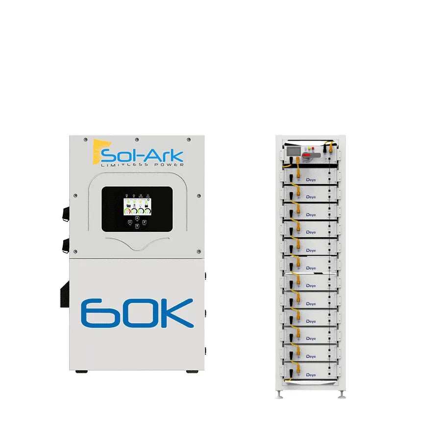 Sol-Ark 60kW Inverter with  Deye BOS-G High Voltage LiFePO4 Battery Pack  — UL 9540 Closed-Loop Bundle (60/120/180/240/300/360kWh)