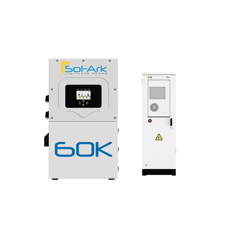Sol-Ark 60kW Inverter with Deye GE-FL60/GE-FH60 Cabinet — UL 9540 Closed-Loop Bundle (60/120/180/240/300/360kWh)