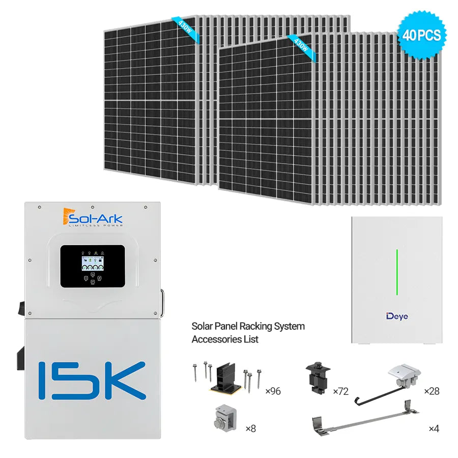 Sol-Ark 15kW Hybrid Bundle | 17.2kW PV + 15-30kWh Battery