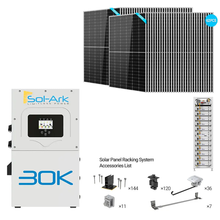 Sol-Ark 30kW Hybrid Bundle | 34.1kW PV + 60-180kWh Battery