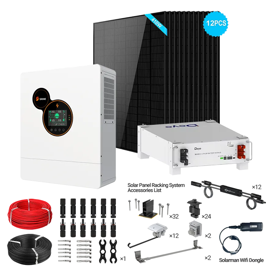 SRNE 5kW Off-Grid Bundle | 4.9kW PV + 5-15kWh Battery