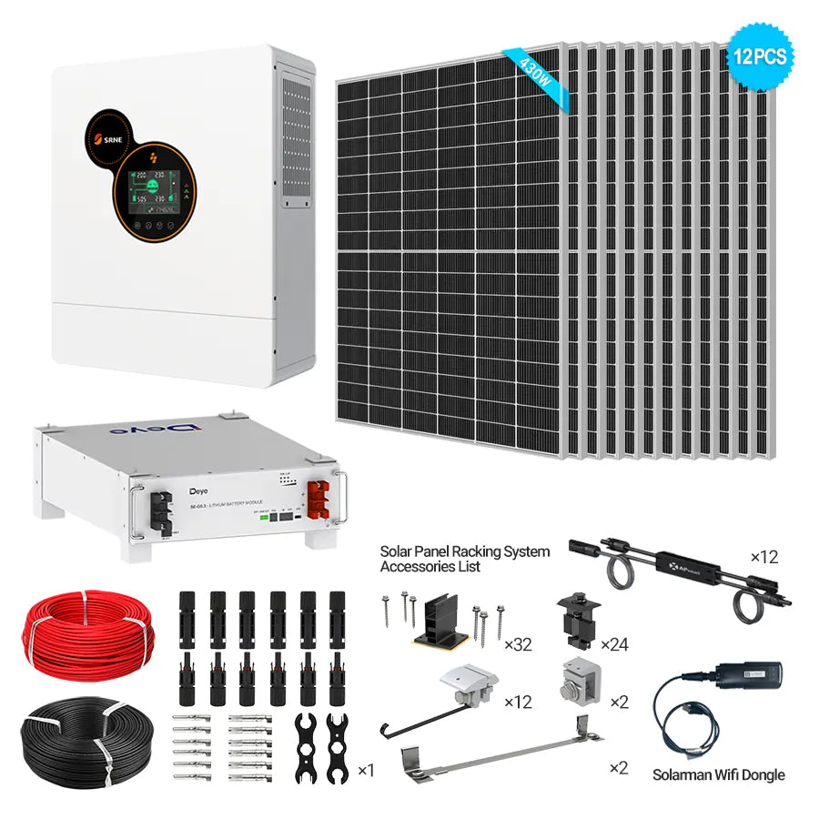 SRNE 5kW Off-Grid Bundle | 5.16kW PV + 5-15kWh Battery