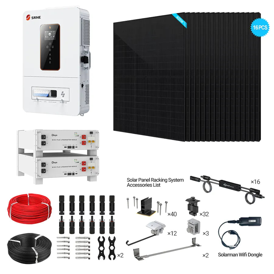 SRNE 6.5kW Off-Grid Bundle | 6.48kW PV + 10-20kWh Battery